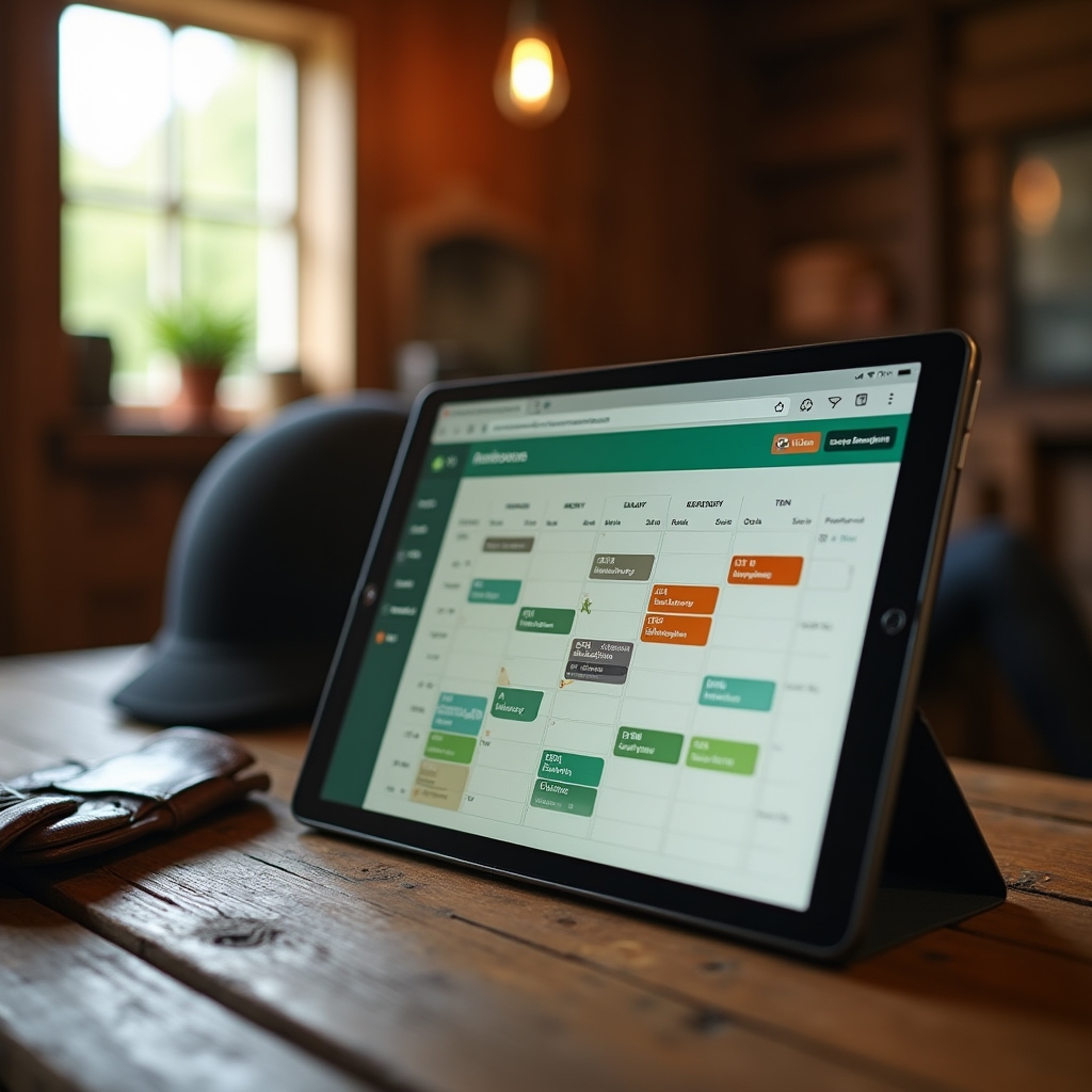 Verwaltungs-Dashboard auf einem Tablet im Stallbüro